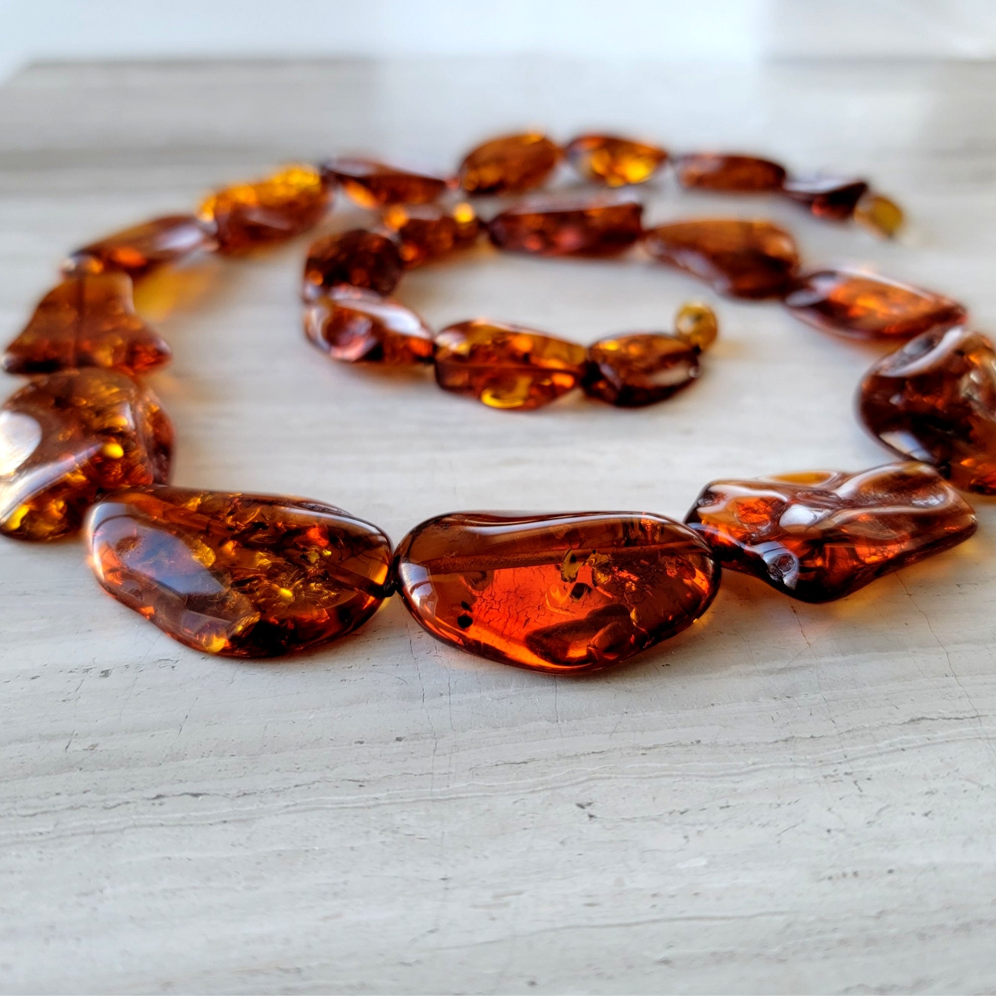 Vintage Tri-Color Amber Necklace & Square Cut Amber Earrings